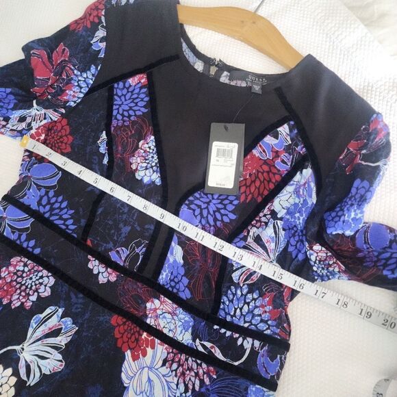 Guess NWOT fit and flare velvet trim mesh cleavage floral dress - Picture 10 of 16